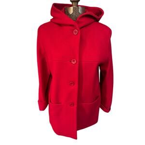 Herman Kay Wool Pea Coat Womens M / L Red Holiday Pockets Christmas Classic